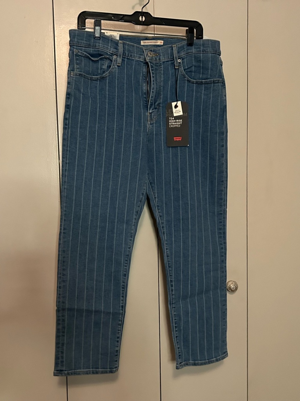 Levi's Sculpt 724 High-Rise Straight Cropped Pinstripe  Jeans